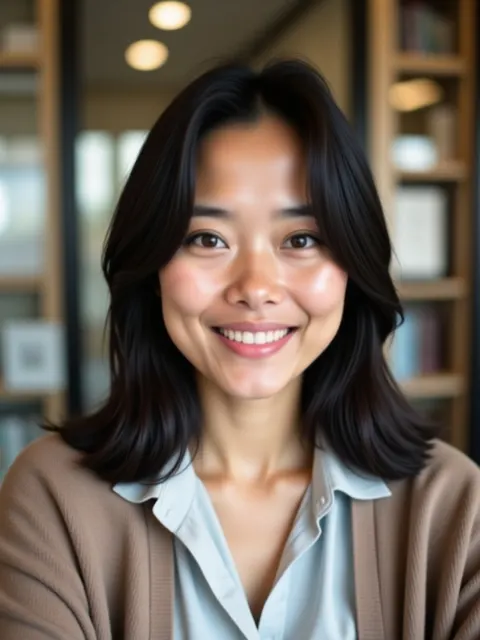 Warm library AI headshot example