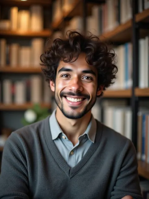 Warm library AI headshot example